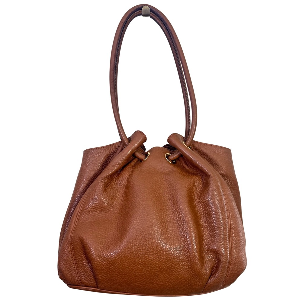 Michael Kors Brown Pebbled Leather Tassel Shoulder Bag Gold MK Charm Hobo - Picture 3 of 15